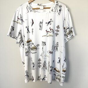 Vintage Aboriginal Australian Graphic Tee Womens 3X‎ Colorful Whimsical Travel